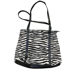 Zebra Print Faux Fur Tote Bag Black Trim Y2K Shoulder Purse Pink Interior